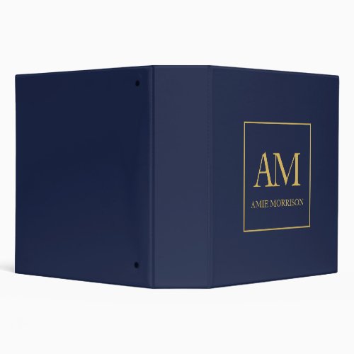 Blue Gold Colors Monogram Initial Letters Name 3 Ring Binder