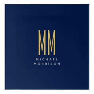 Blue Gold Colors Monogram Initial Letters Name Acrylic Print