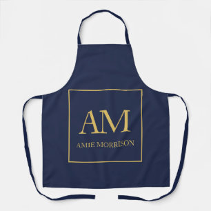 Blue Gold Colors Monogram Initial Letters Name Apron