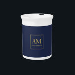 Blue Gold Colors Monogram Initial Letters Name Beverage Pitcher<br><div class="desc">Represent yourself with this modern,  elegant design. This template can be customized to meet all professional occupations.</div>