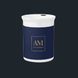Blue Gold Colors Monogram Initial Letters Name Beverage Pitcher<br><div class="desc">Represent yourself with this modern,  elegant design. This template can be customized to meet all professional occupations.</div>