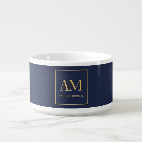 Blue Gold Colors Monogram Initial Letters Name Bowl