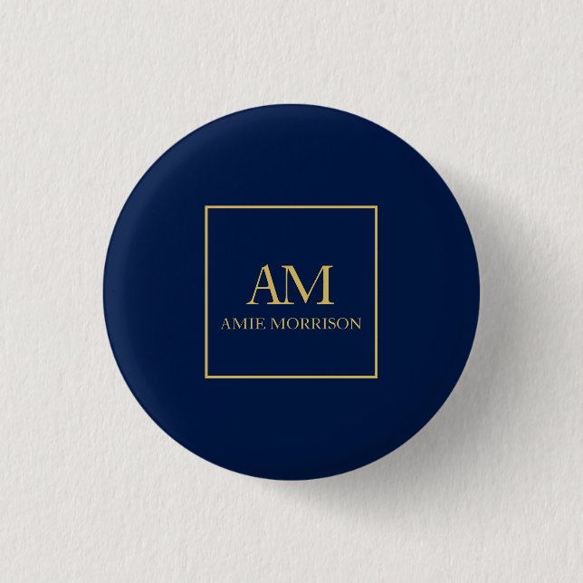 Blue Gold Colors Monogram Initial Letters Name Button (Front)