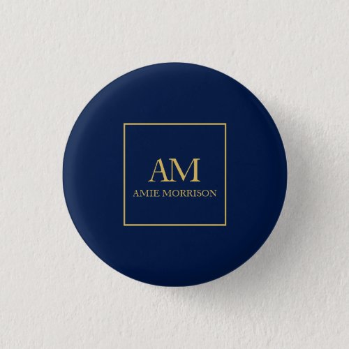 Blue Gold Colors Monogram Initial Letters Name Button
