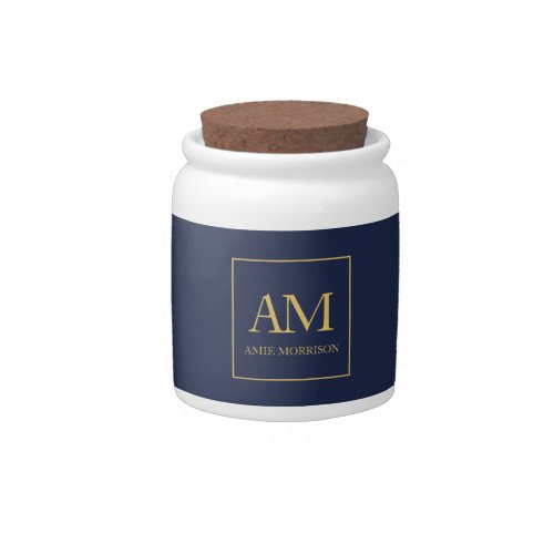 Blue Gold Colors Monogram Initial Letters Name Candy Jar