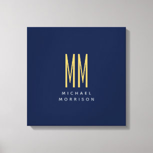 Blue Gold Colors Monogram Initial Letters Name Canvas Print