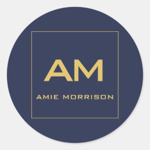 Blue Gold Colors Monogram Initial Letters Name Classic Round Sticker
