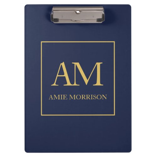 Blue Gold Colors Monogram Initial Letters Name Clipboard