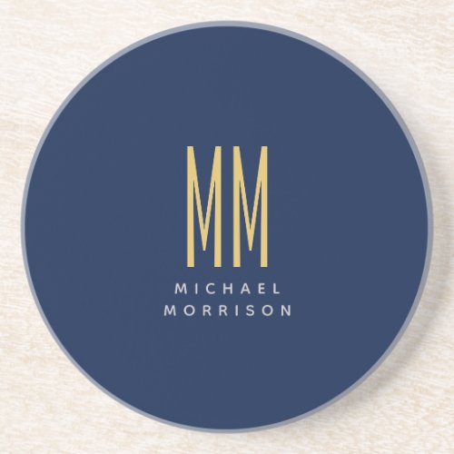 Blue Gold Colors Monogram Initial Letters Name Coaster