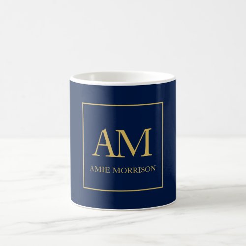 Blue Gold Colors Monogram Initial Letters Name Coffee Mug