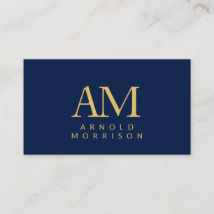 Blue Gold Colors Monogram Initial Letters Name Enclosure Card