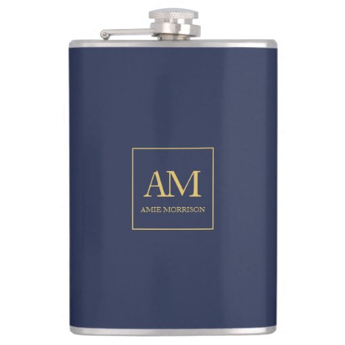 Blue Gold Colors Monogram Initial Letters Name Flask