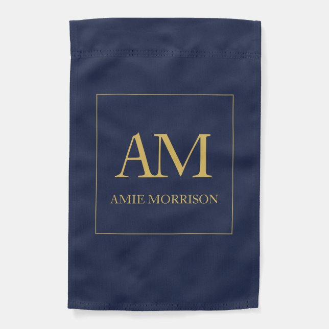 Blue Gold Colors Monogram Initial Letters Name Garden Flag (Front)