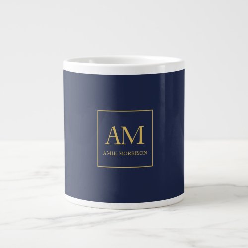 Blue Gold Colors Monogram Initial Letters Name Giant Coffee Mug