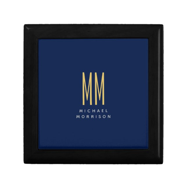 Blue Gold Colors Monogram Initial Letters Name Gift Box (Front)