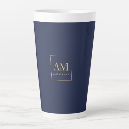 Blue Gold Colors Monogram Initial Letters Name Latte Mug