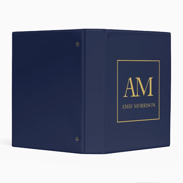 Blue Gold Colors Monogram Initial Letters Name Mini Binder (Background)