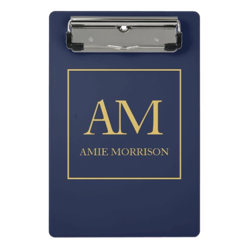 Blue Gold Colors Monogram Initial Letters Name Mini Clipboard