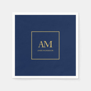 Blue Gold Colors Monogram Initial Letters Name Napkins