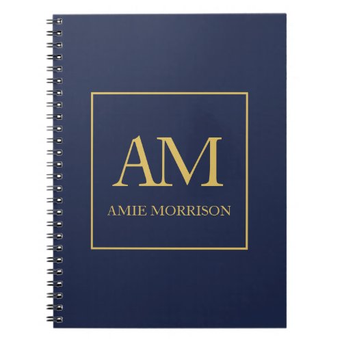 Blue Gold Colors Monogram Initial Letters Name Notebook