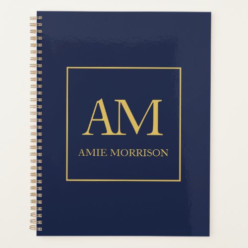 Blue Gold Colors Monogram Initial Letters Name Planner