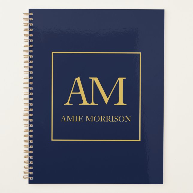 Blue Gold Colors Monogram Initial Letters Name Planner (Front)