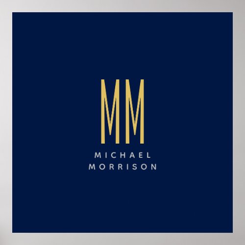 Blue Gold Colors Monogram Initial Letters Name Poster