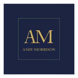 Blue Gold Colors Monogram Initial Letters Name Poster