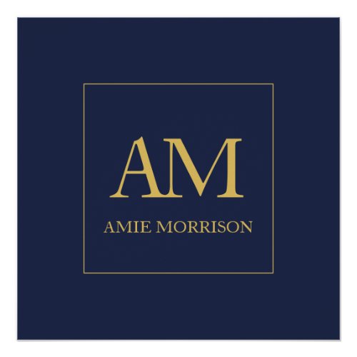 Blue Gold Colors Monogram Initial Letters Name Poster