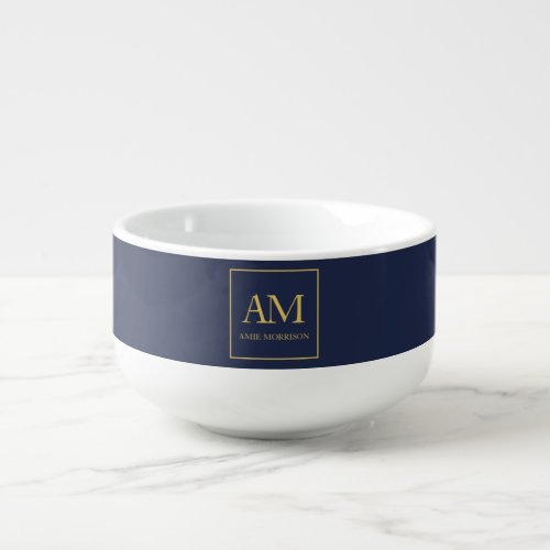 Blue Gold Colors Monogram Initial Letters Name Soup Mug