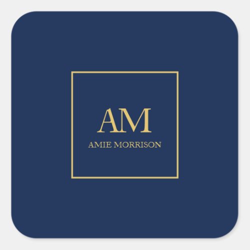 Blue Gold Colors Monogram Initial Letters Name Square Sticker