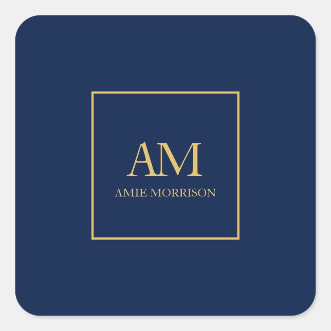 Blue Gold Colors Monogram Initial Letters Name Square Sticker (Front)