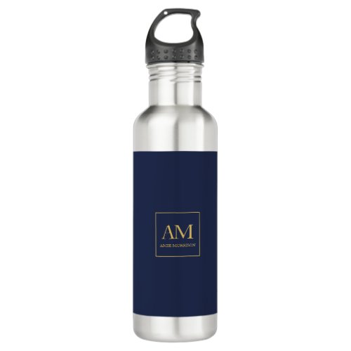 Blue Gold Colors Monogram Initial Letters Name Stainless Steel Water Bottle