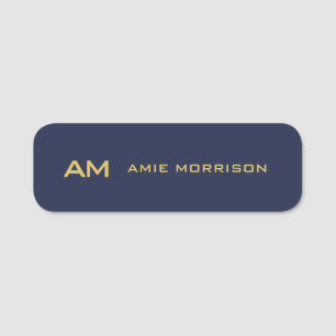 Blue Gold Colors Monogram Initial Letters Name Tag