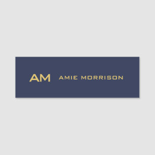Blue Gold Colors Monogram Initial Letters Name Tag