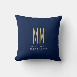 Blue Gold Colors Monogram Initial Letters Name Throw Pillow