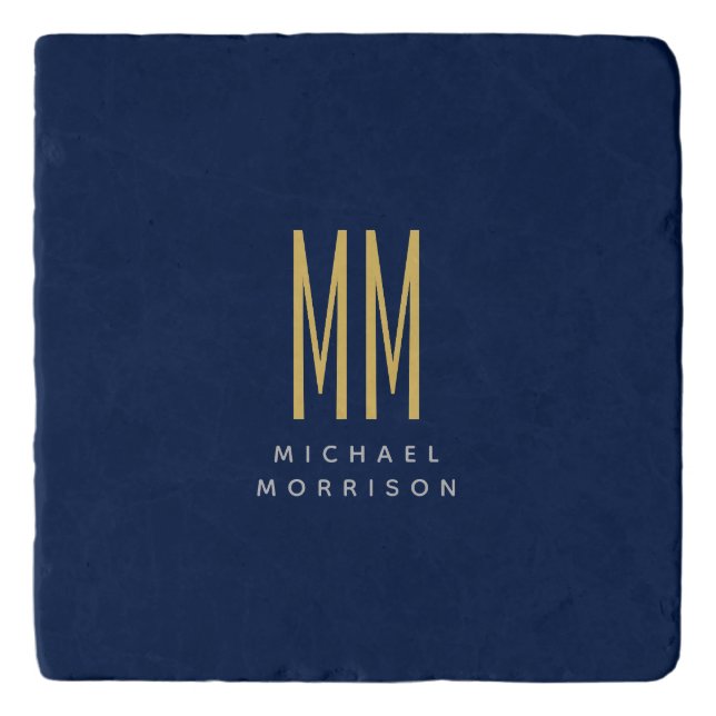 Blue Gold Colors Monogram Initial Letters Name Trivet (Front)