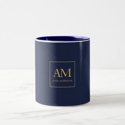Blue Gold Colors Monogram Initial Letters Name Two_Tone Coffee Mug
