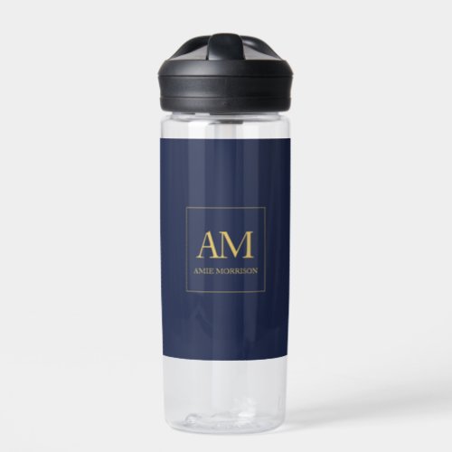 Blue Gold Colors Monogram Initial Letters Name Water Bottle