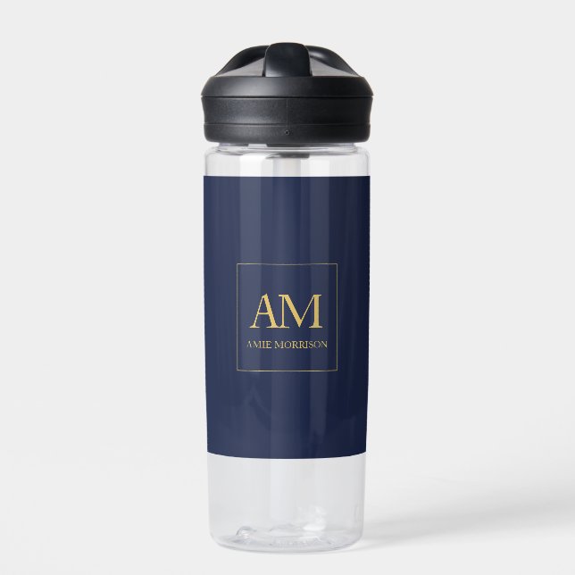 Blue Gold Colors Monogram Initial Letters Name Water Bottle (Front)