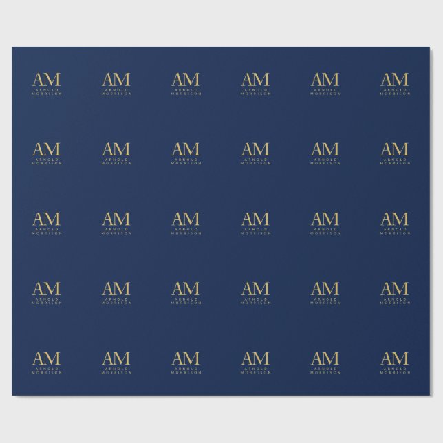 Blue Gold Colors Monogram Initial Letters Name Wrapping Paper (Flat)