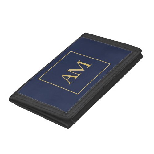 Blue Gold Colors Monogram Initial Letters Trifold Wallet