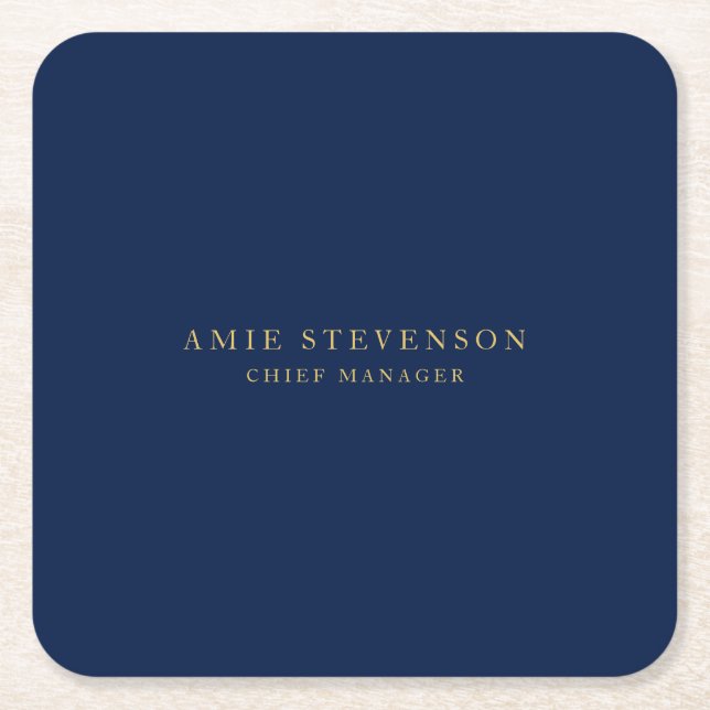 Blue Gold Colors Professional Classical Plain Square Paper Coaster (Front)