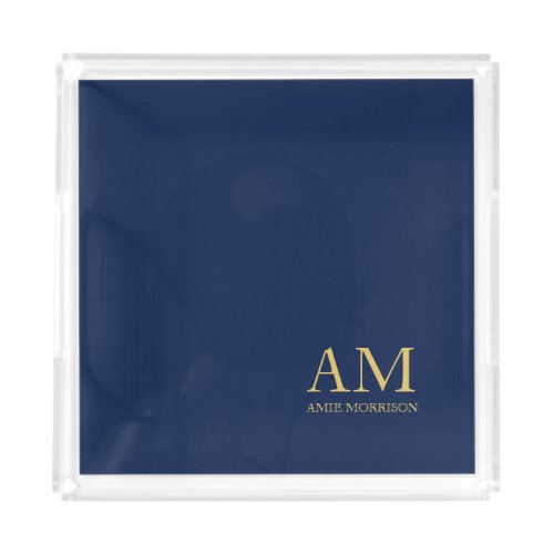 Blue Gold Colors Professional Initial Letters Name Acrylic Tray