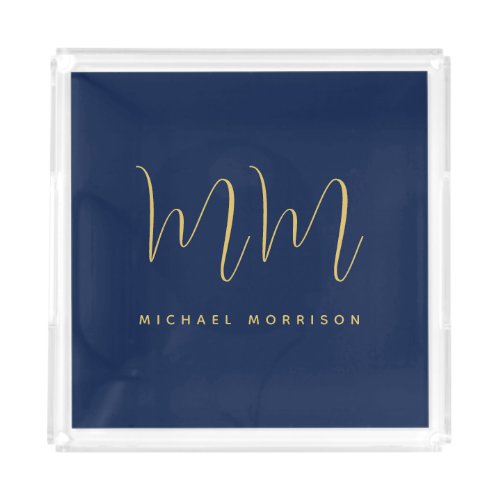 Blue Gold Colors Professional Initial Letters Name Acrylic Tray