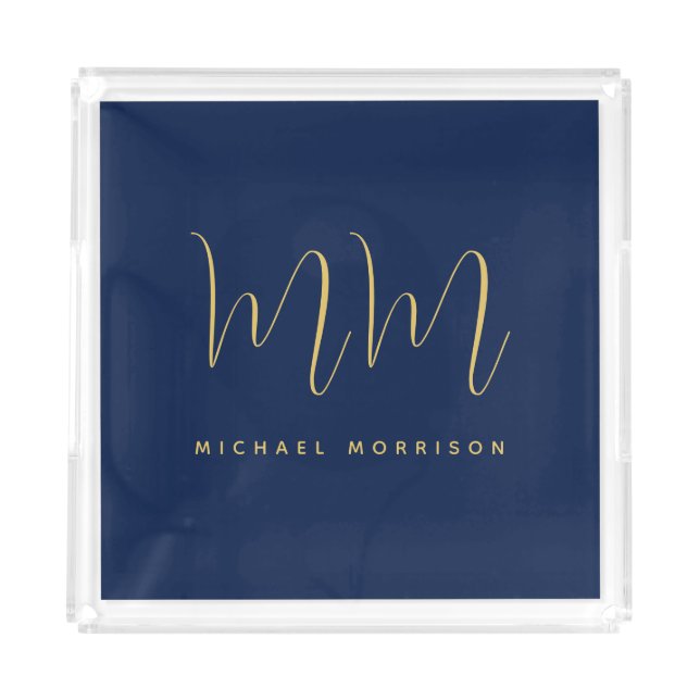 Blue Gold Colors Professional Initial Letters Name Acrylic Tray (Front)