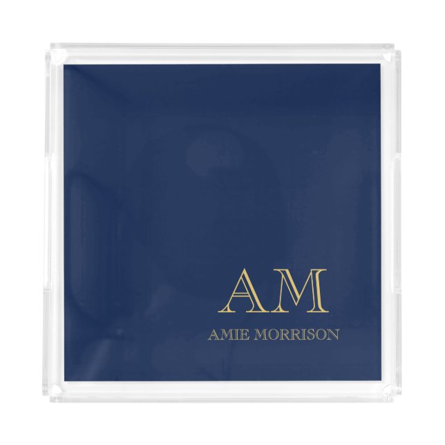 Blue Gold Colors Professional Initial Letters Name Acrylic Tray (Front)