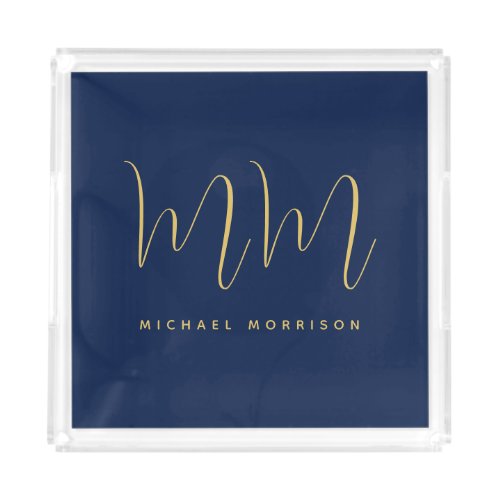 Blue Gold Colors Professional Initial Letters Name Acrylic Tray