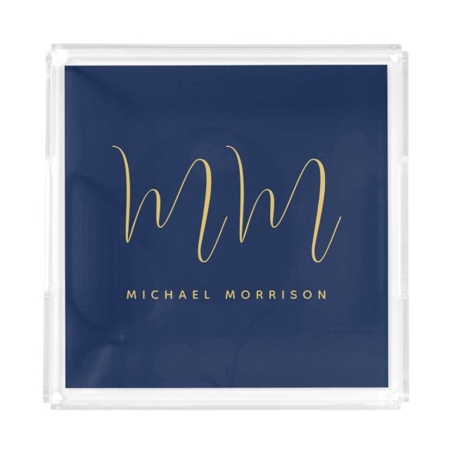 Blue Gold Colors Professional Initial Letters Name Acrylic Tray (Front)
