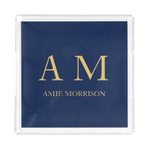 Blue Gold Colors Professional Initial Letters Name Acrylic Tray
